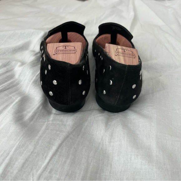 COPY - Black Suede Studio Silver Studded Black Pointed Toe Loafers - Size 8.5 - Picture 2 of 6